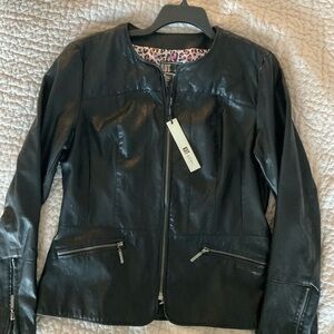KUT from the Kloth Black Faux Leather Moto-Style Jacket Size XL.